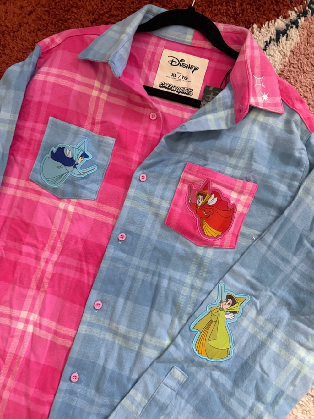 Disney Sleeping Beauty Pink & Light Blue Plaid Button-Up Shirt - Picture 9 of 12
